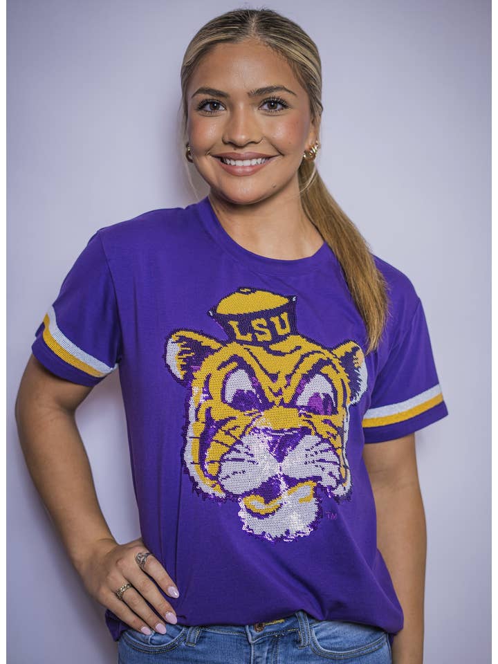 Bomb Designs Bomb Designs LSU Vintage Tiger (Licensed) Women's Sequin Design Purple - Little Miss Muffin Children & Home