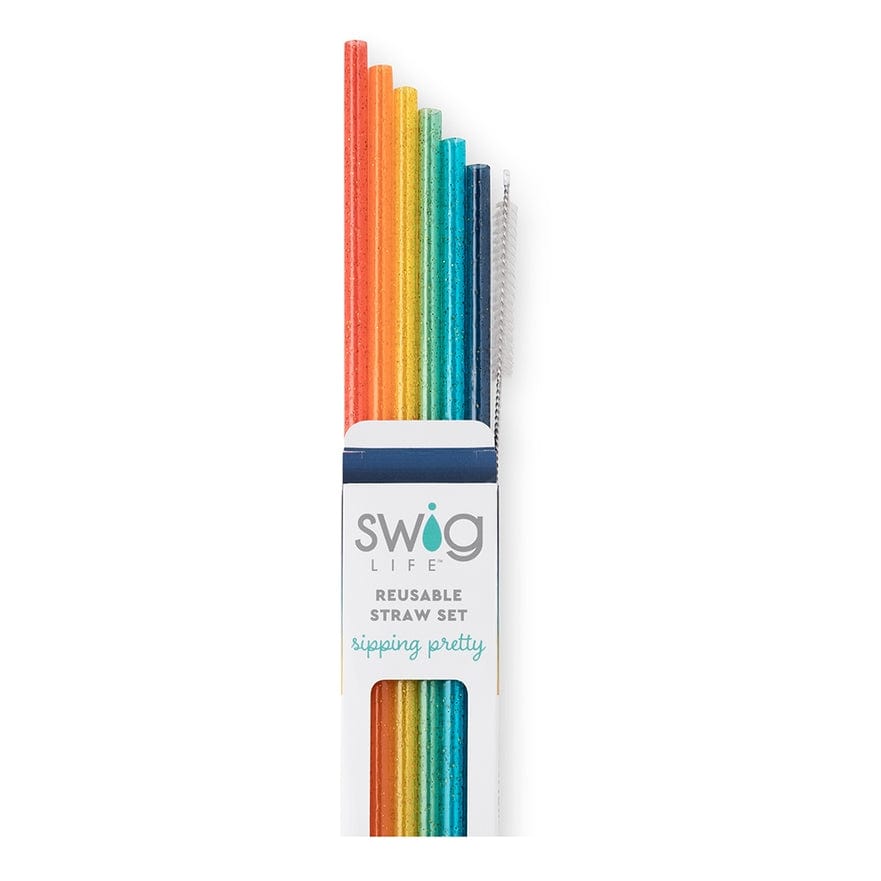 Swig Life Swig Life Retro Rainbow Glitter Reusable Straw Set - Little Miss Muffin Children & Home
