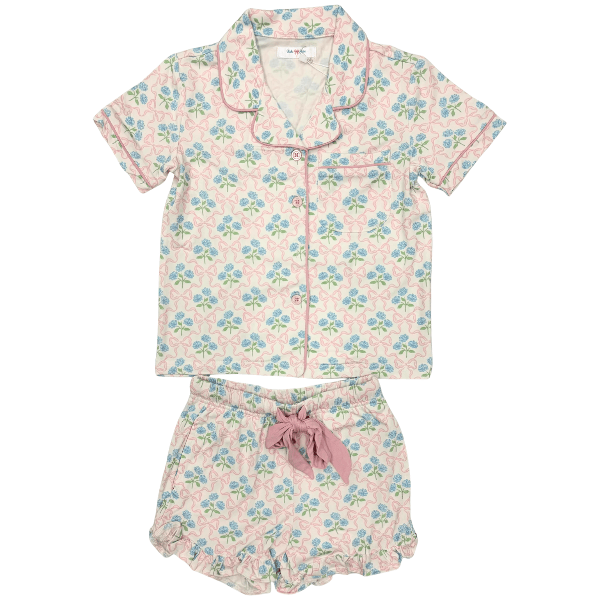 Lulu Bebe Alex Floral Bow Button Down Short Sleeve PJs - Little Miss Muffin Children & Home