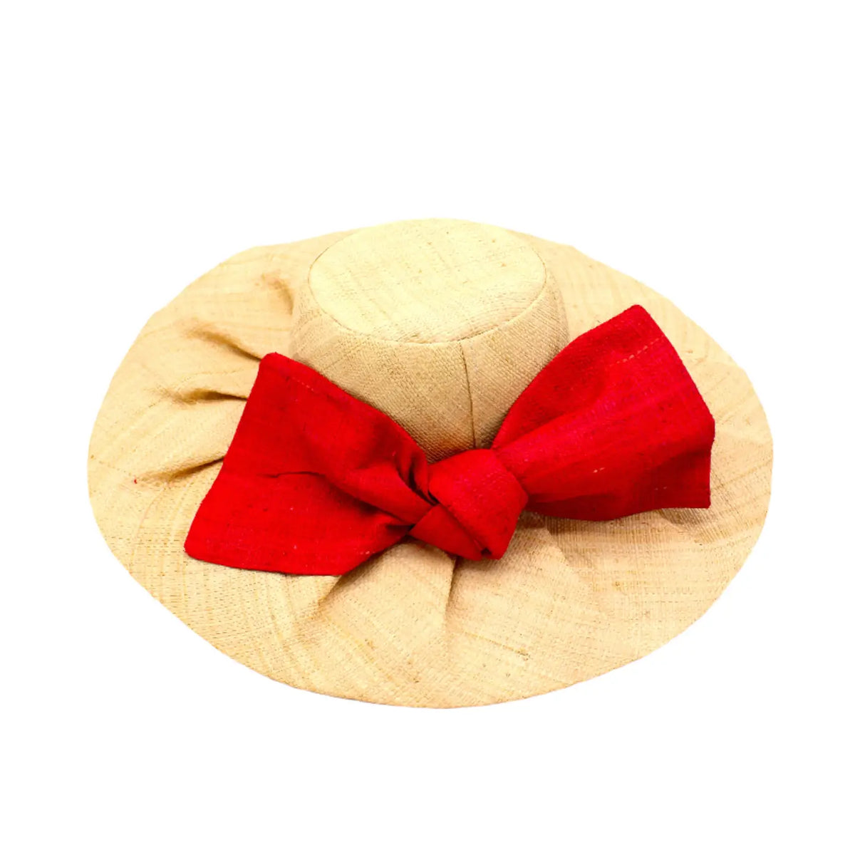 Shebobo Natural & Red 5" Brim Lilly Fan Pleated Straw Sun Hat with Big Bow - Little Miss Muffin Children & Home