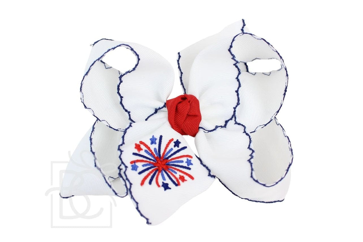 Beyond Creations Beyond Creations 4.5" Crochet Trimmed Bow with Embroidered Fireworks - Little Miss Muffin Children & Home