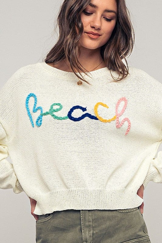Urban Daizy Urban Daizy Beach Embroidered Crochet Knit Sweater in Ivory - Little Miss Muffin Children & Home