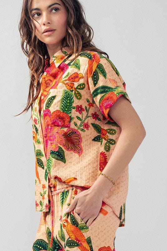 Urban Daizy Tropical Print Button Up Short Sleeve Shirt - Little Miss Muffin Children & Home
