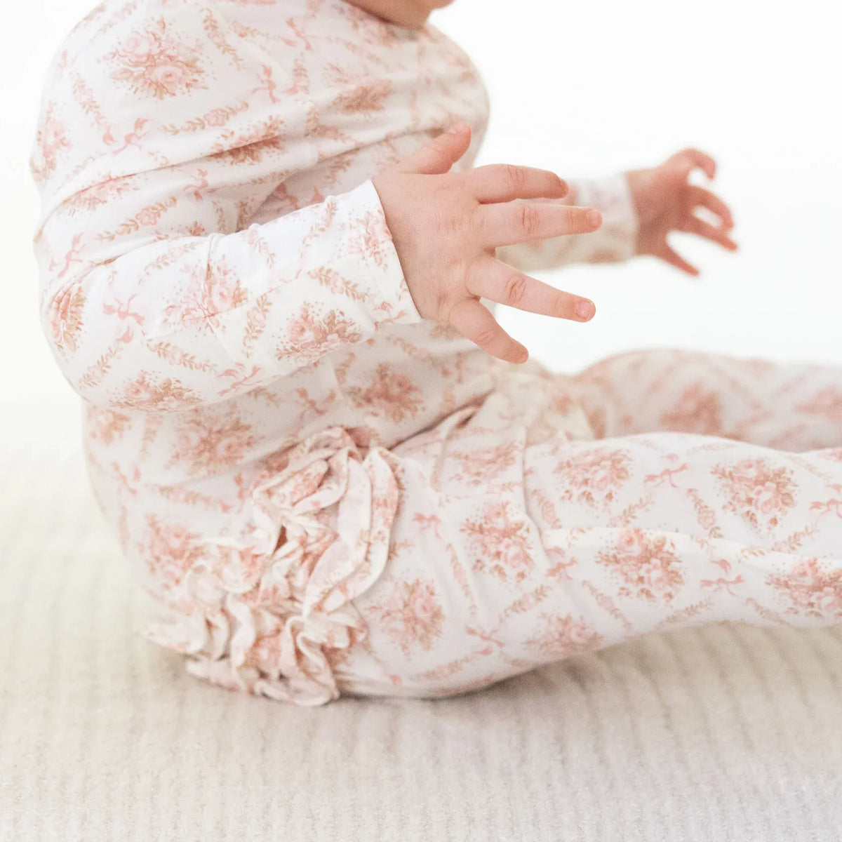 Angel Dear Rose Bow Lattice 2 Way Ruffle Back Zipper Footie - Little Miss Muffin Children & Home