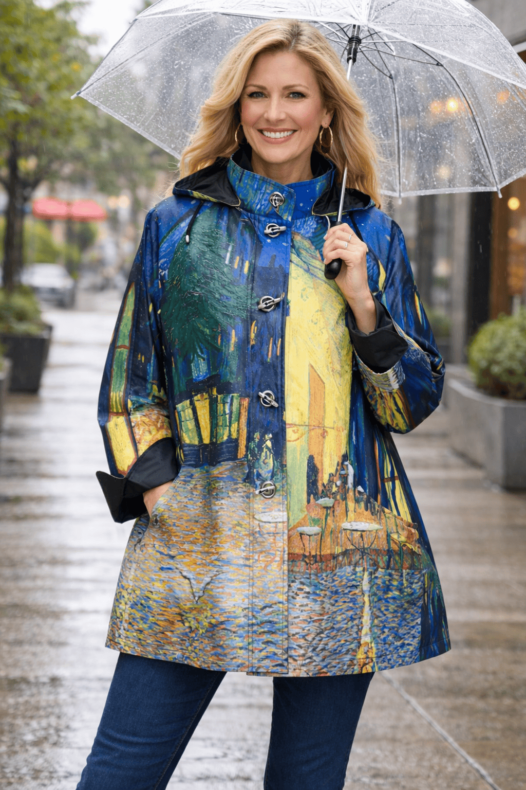 Aria Collection Cafe Terrace at Night Reversible Toggle Raincoat - Little Miss Muffin Children & Home