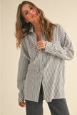Miou Muse Striped Button Down Boyfriend Shirt in Black - Little Miss Muffin Children & Home