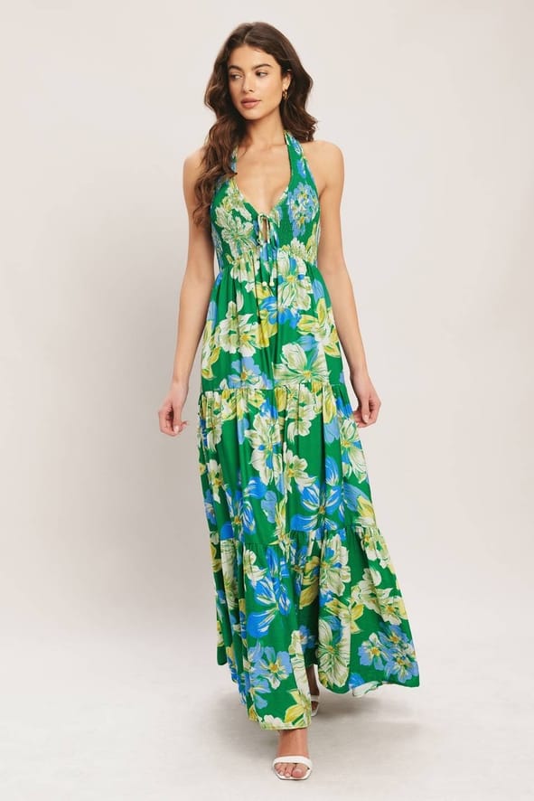 Flying Tomato Green Palm Shore Print Woven Maxi Dress - Little Miss Muffin Children & Home