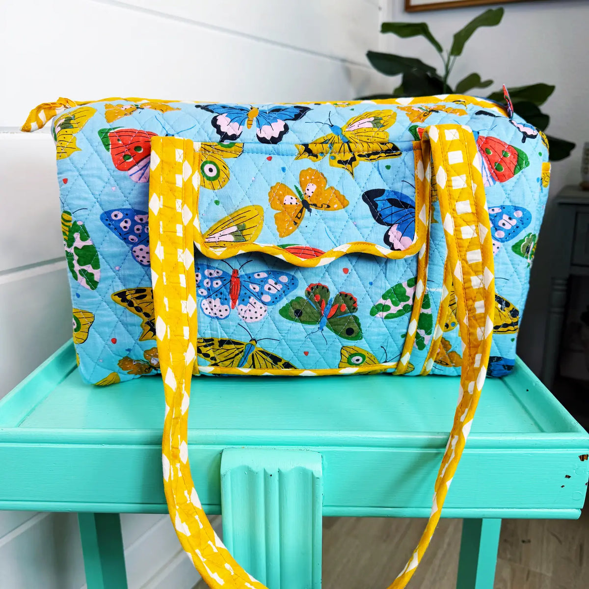 Folklore Couture Blue Butterfly Quilted Overnight Mini Duffle Bag - Little Miss Muffin Children & Home