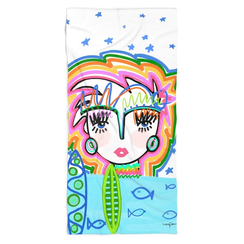Surf Side Chica sand-free beach towel by Windy O'Connor Art