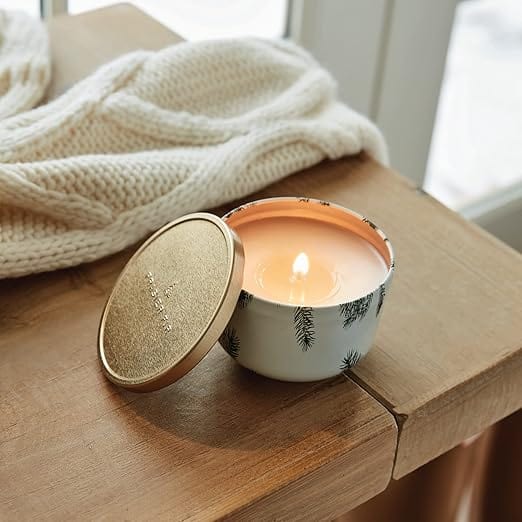 Thymes Frasier Fir Universal Tin Poured Candle, Gold Lid, alternate view 3