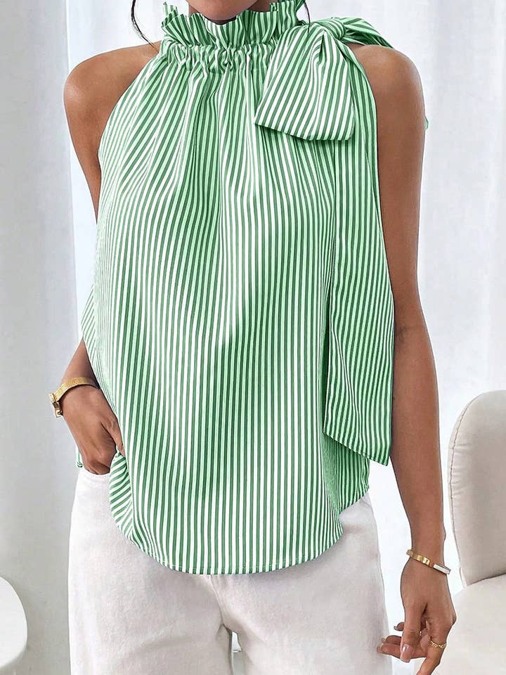 Soli Echo Striped Ruffle Neck Halter Tie Tank, 3 Colors Available - Little Miss Muffin Children & Home