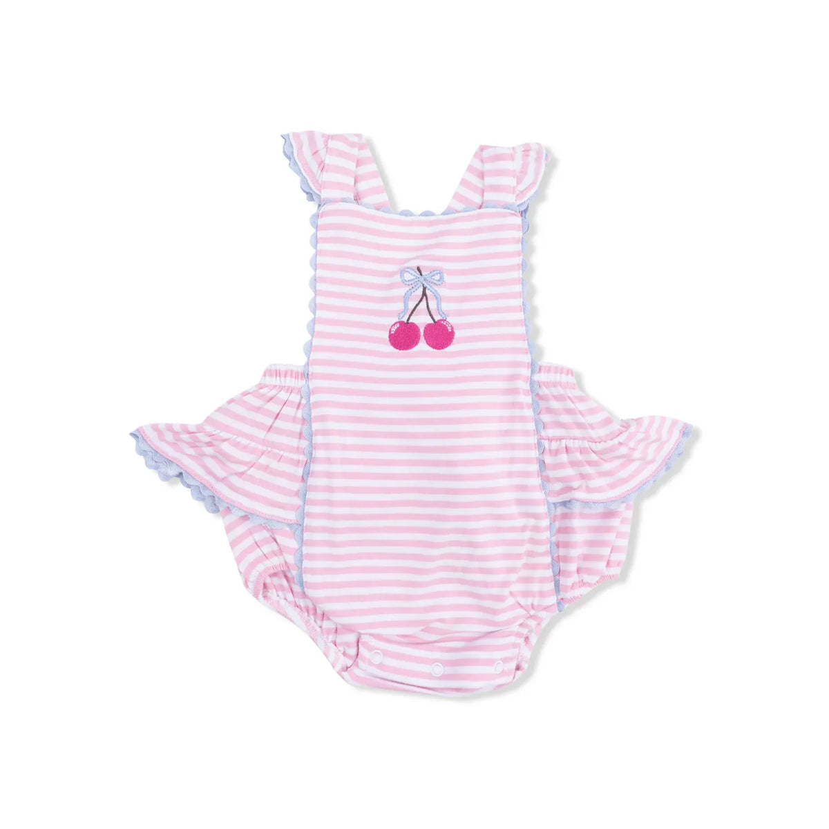 Angel Dear Cherry Stripe Ric Rac Ruffle Sunsuit - Little Miss Muffin Children & Home