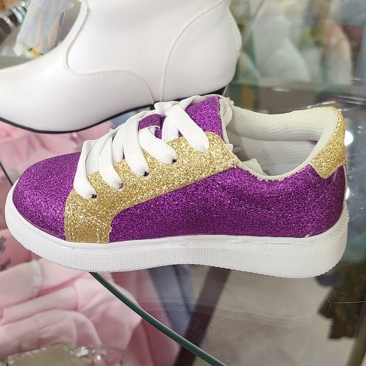 Brewer Enterprises Kids's Purple & Gold Glitter Sneaker - Little Miss Muffin Children & Home