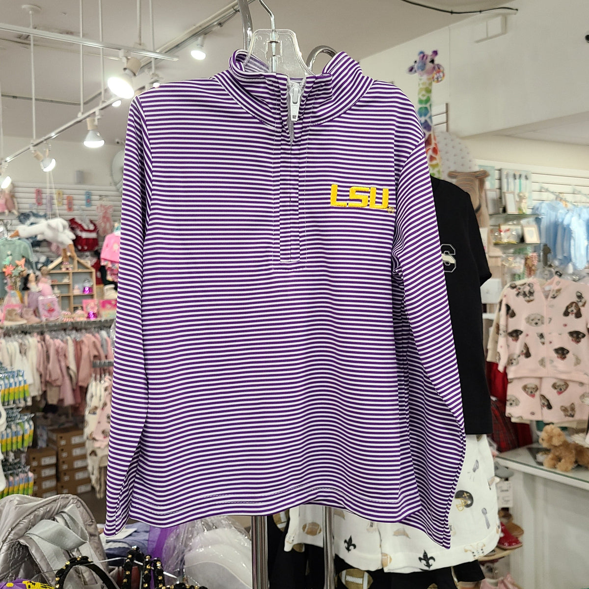Vive La Fete Vive La Fete LSU Embroidered Striped Quarter Zip Pullover - Little Miss Muffin Children & Home