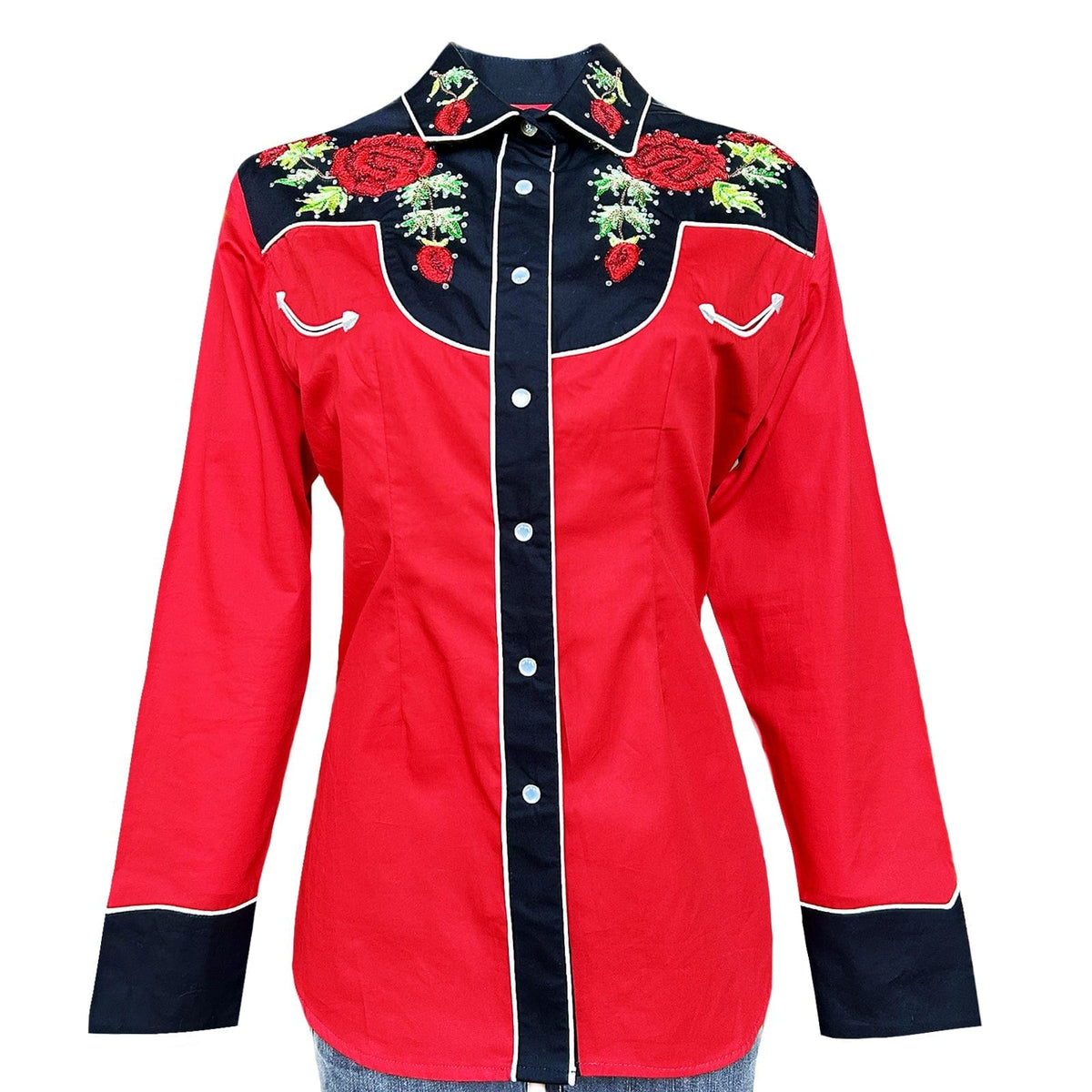 Rockmount Ranch Wear Women's Vintage 2-Tone Red Roses Embroidered Western Shirt - Little Miss Muffin Children & Home