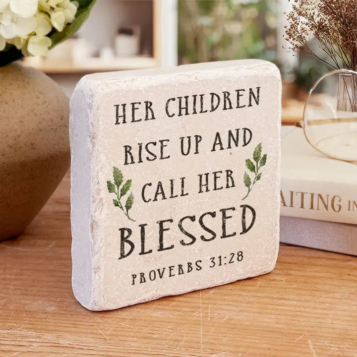 Twelve Stone Art Proverbs 31:28 Large Stone Block - Little Miss Muffin Children & Home