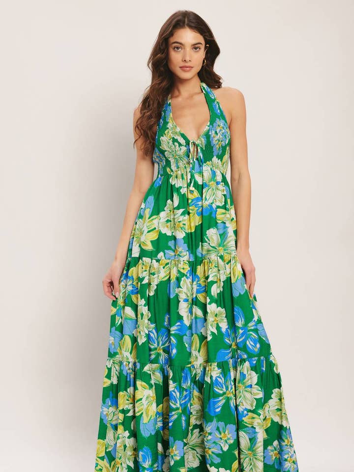 Flying Tomato Green Palm Shore Print Woven Maxi Dress - Little Miss Muffin Children & Home