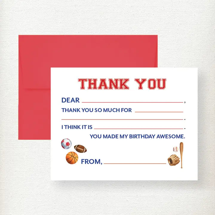 Kramer Drive Kids Sports Fill in Thank You Note Card - Little Miss Muffin Children & Home