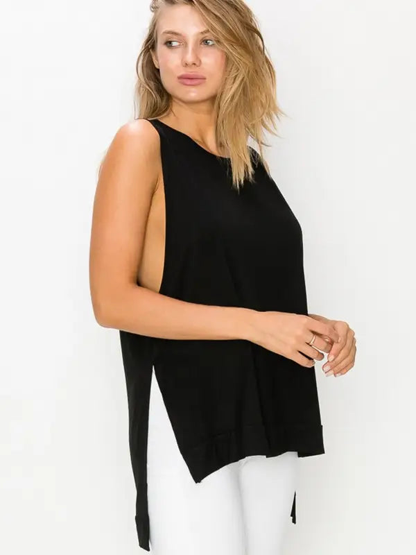 Yelete Side Slit Sleeveless Top in Black - Little Miss Muffin Children & Home