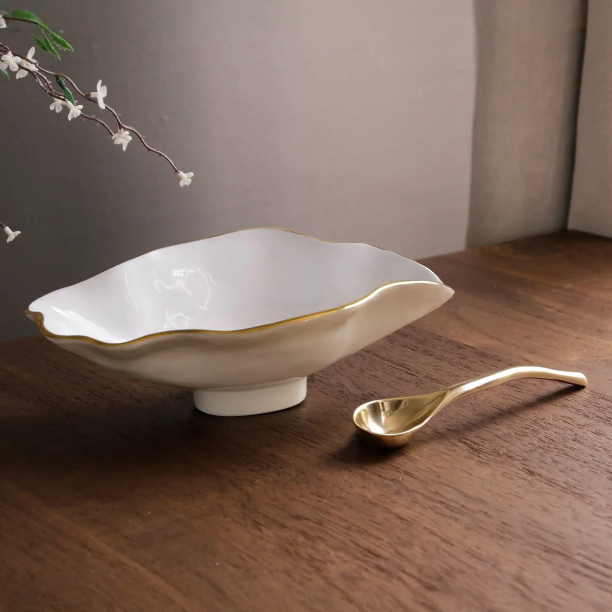 Beatriz Ball Encanto Claire Cream, White and Gold Small Oval Bowl with Spoon - Little Miss Muffin Children & Home