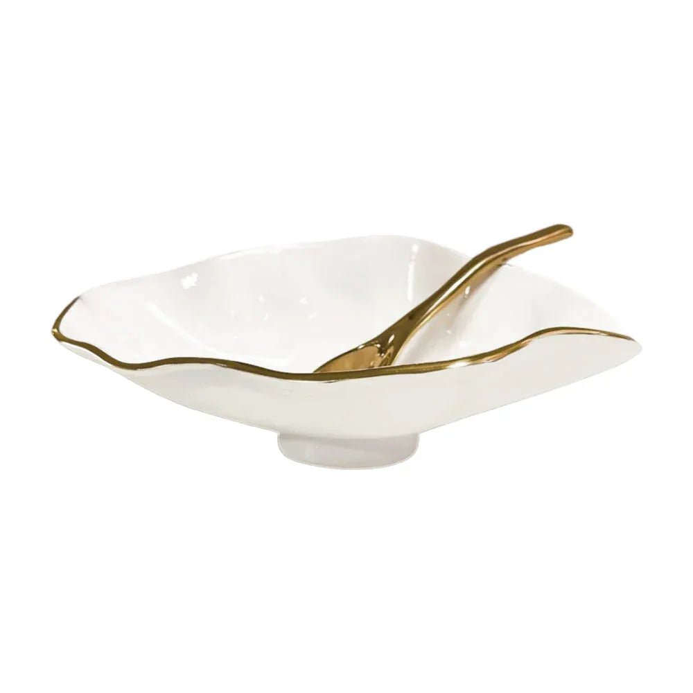 Beatriz Ball Encanto Claire Cream, White and Gold Small Oval Bowl with Spoon - Little Miss Muffin Children & Home