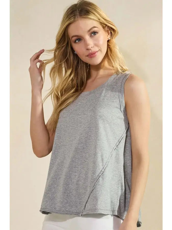 Yelete Soft Cotton Tank with Raw Edge Seams in Heather Grey - Little Miss Muffin Children & Home