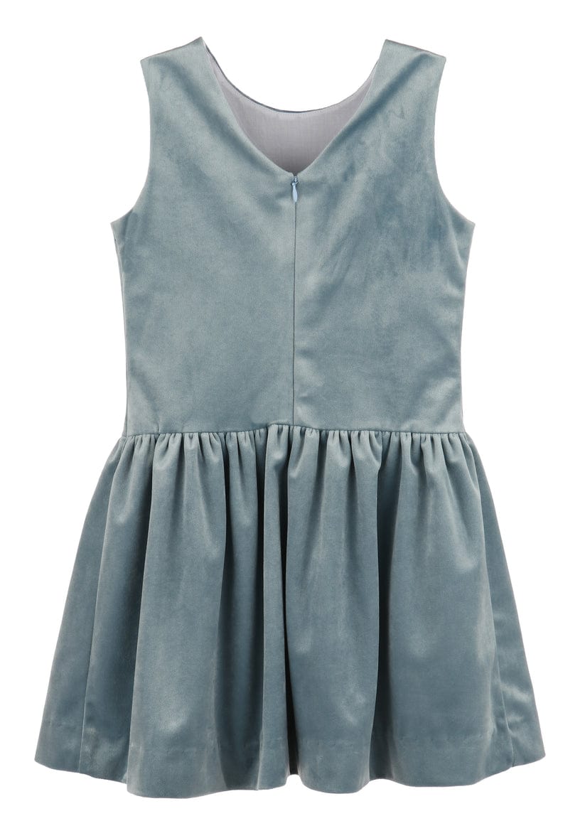 blue velvet v back dress