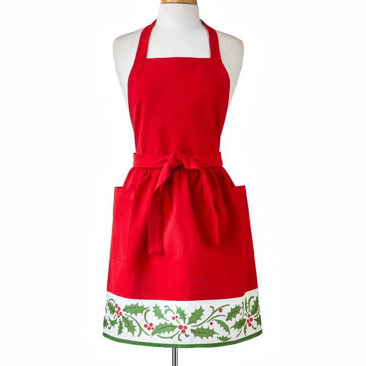 tag Red Christmas 100% Cotton Apron with Decorative Trim & Pockets - Little Miss Muffin Children & Home