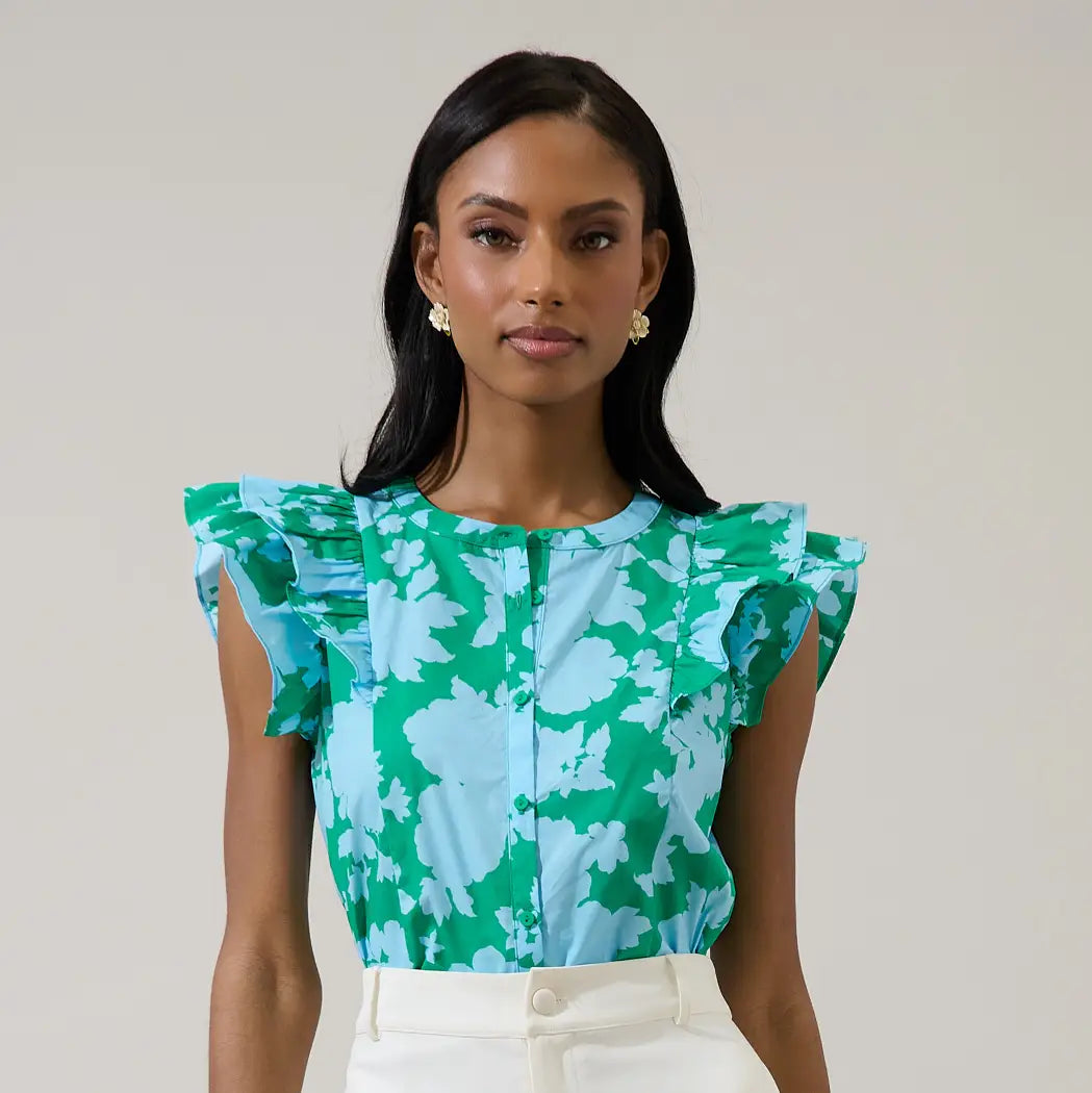 Sugarlips Riona Floral Sammi Button Down Ruffle Top - Little Miss Muffin Children & Home