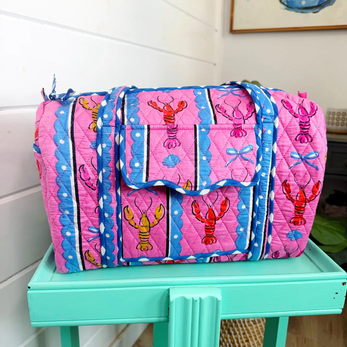 Folklore Couture Pink Lobster Quilted Overnight Mini Duffle Bag - Little Miss Muffin Children & Home