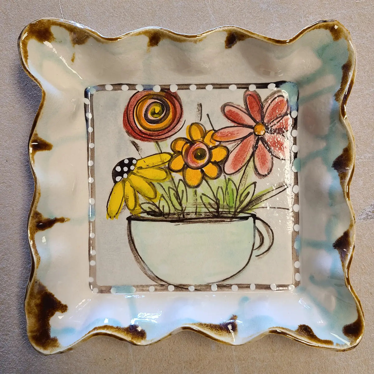 Heartfelt Traditions Medium Square Tray (Drip Flowers) - Little Miss Muffin Children & Home