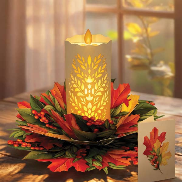 FreshCut Paper Fall Candle with Lights Pop-Up Greeting Card - Little Miss Muffin Children & Home