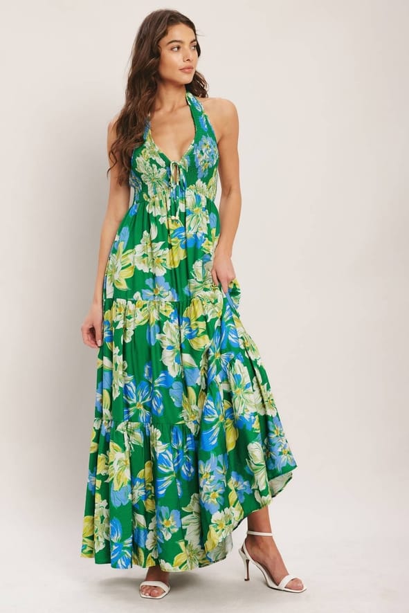 Flying Tomato Green Palm Shore Print Woven Maxi Dress - Little Miss Muffin Children & Home