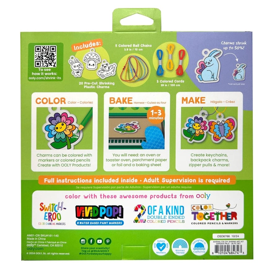 Ooly Ooly Shrink-Its! Garden Pals DIY Shrink Art Kit, 28PC Set - Little Miss Muffin Children & Home