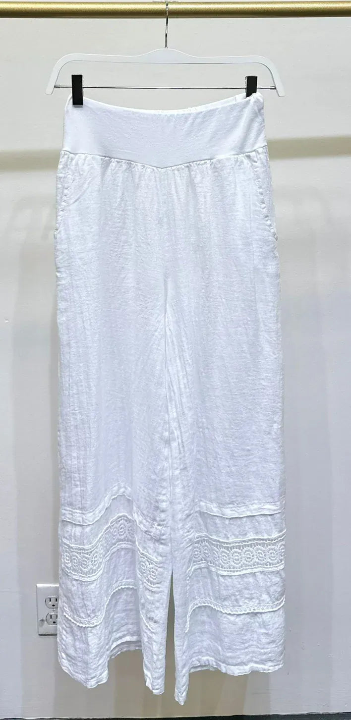 Milio Milano Milio Milano Italian Linen Pants with Crochet Lace Hem – Style 2 - Little Miss Muffin Children & Home