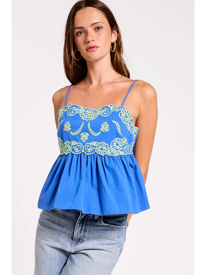 Ultramarine Camellia Embroidered Cami Top in Royal Blue - Little Miss Muffin Children & Home