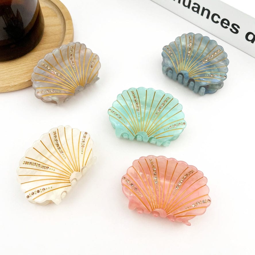 The Diva Soap Crystal Shell Claw Clip, Ocean Creatures Hair Clip in Blue Gray - Little Miss Muffin Children & Home