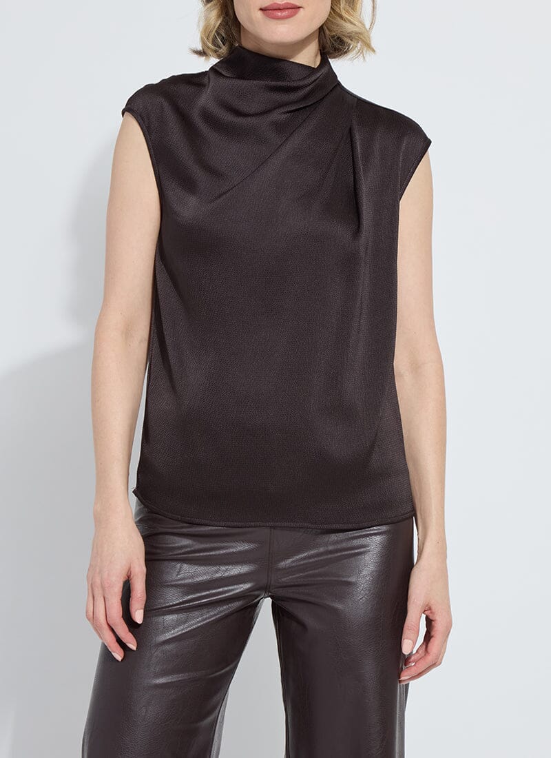 brown satin high neck blouse