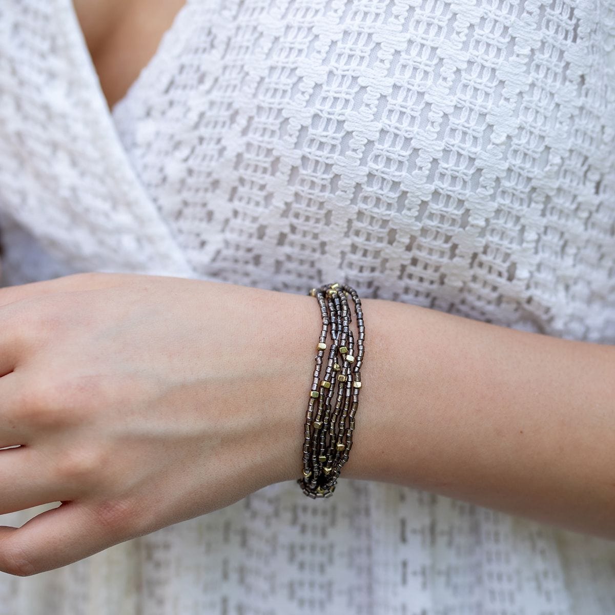 Anju Jewelry Seed-Bead Stretchy Bunch Bracelets – Smoky Silver - Little Miss Muffin Children & Home