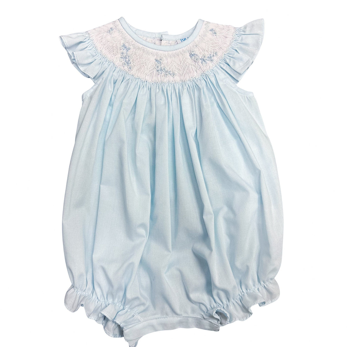 Blue smocked bubble for girls 