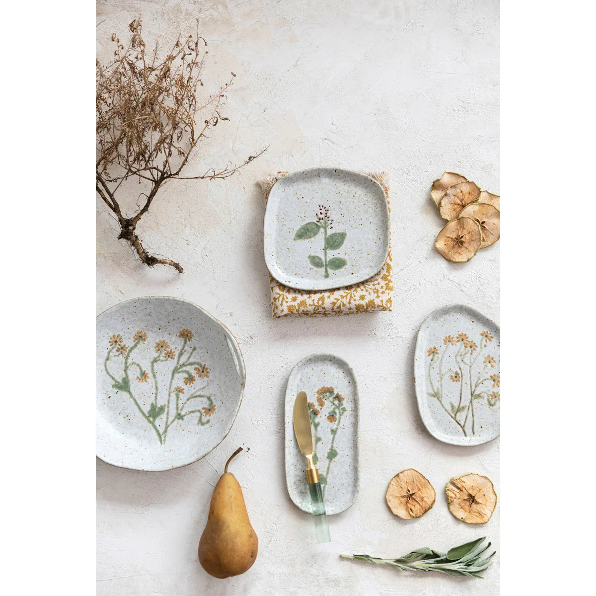 Bloomingville Hand-Painted Stoneware Bowl with Handles & Botanicals (Each One Will Vary) - Little Miss Muffin Children & Home