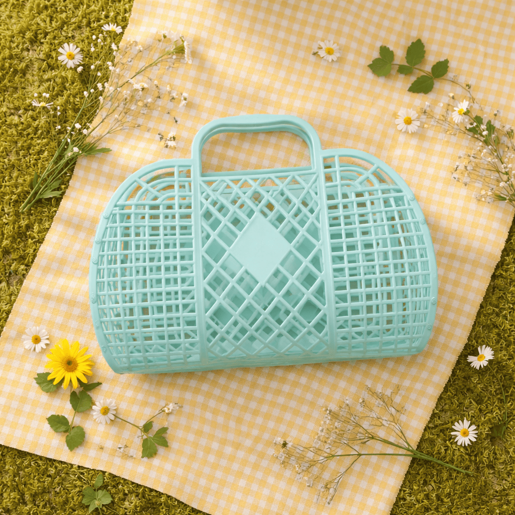 Sun Jellies Retro Basket Jelly Bag in Jelly Mint Green - Little Miss Muffin Children & Home