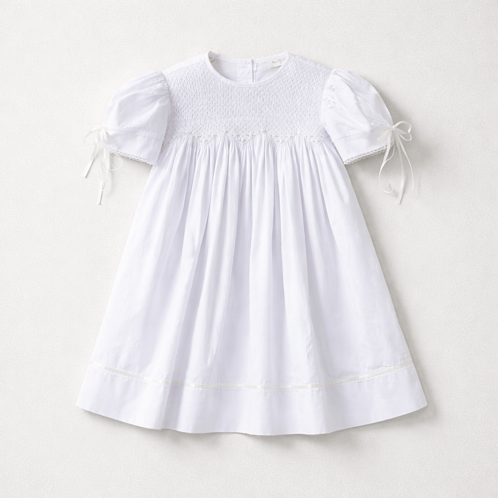 Lulu Bebe Nicole Smocked Bodice Dress in White - Little Miss Muffin Children & Home