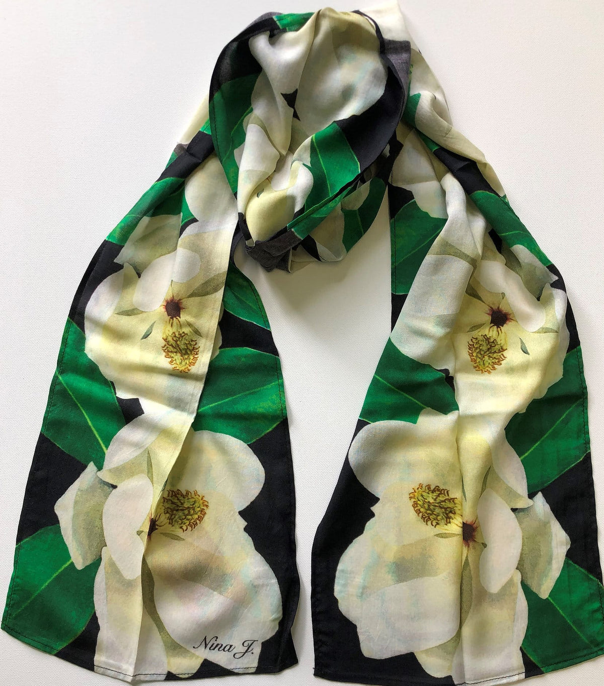 Nina J Magnolia in Black Background Cotton Scarf - Little Miss Muffin Children & Home