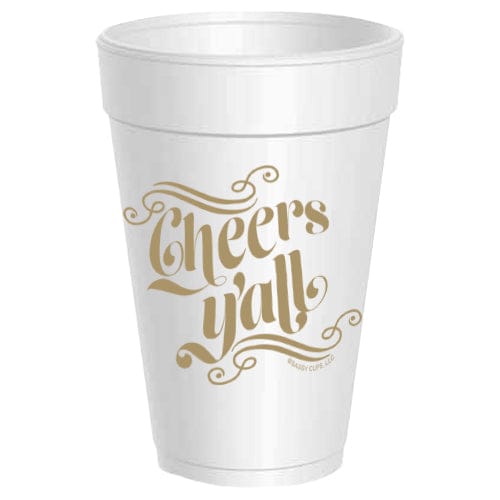 Write Designs /Sassy Cups Metallic Gold Cheers Y'all Swirl Styrofoam Cups - Little Miss Muffin Children & Home