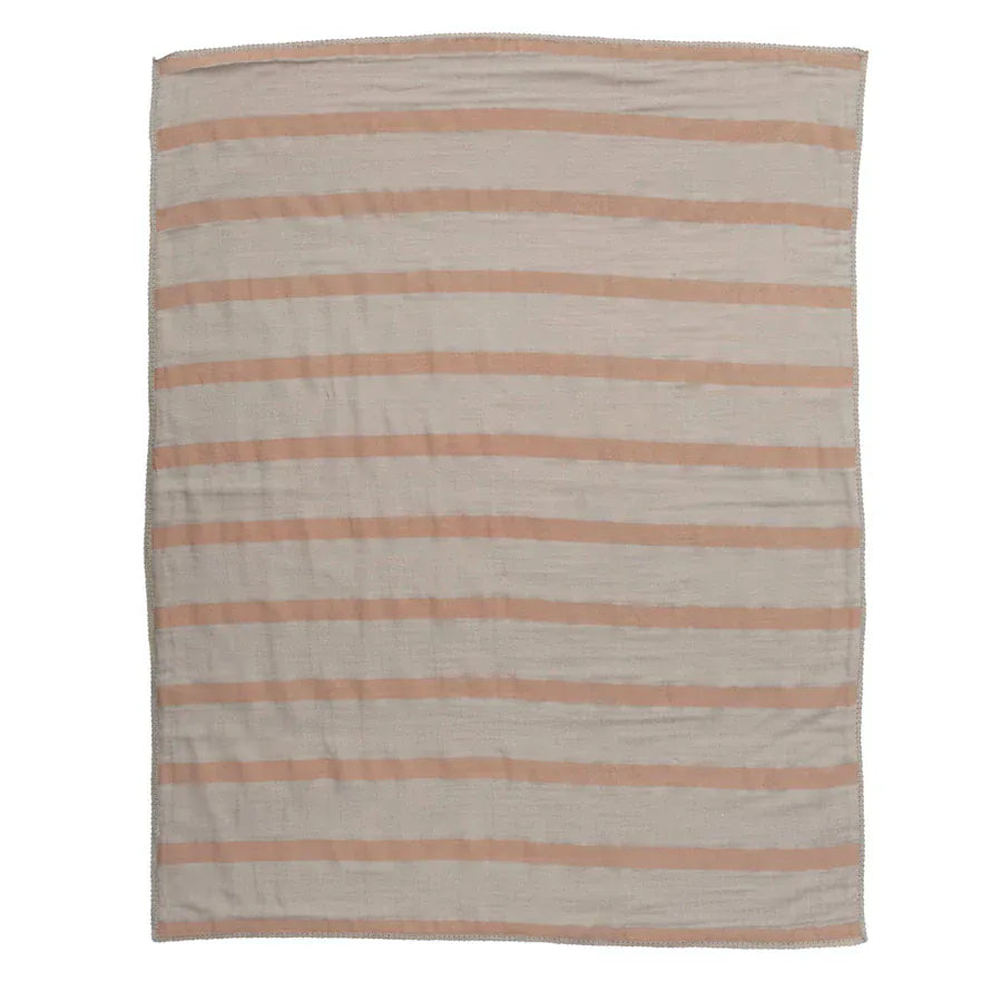 Cotton Double Cloth 2-Tone Stripes Printed Baby Blanket in Bag