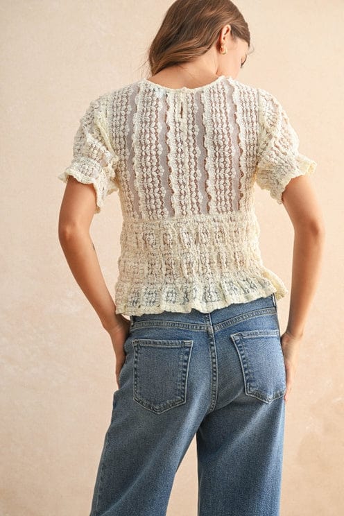 Cream Short Sleeve Lace Blouse