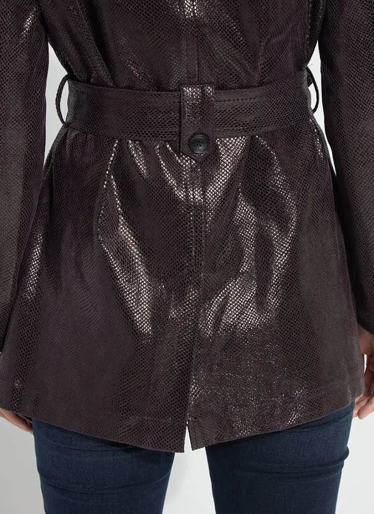 Lysse Mavis Foil Vegan Suede Belted Trench Coat in Double Espresso Snake - Little Miss Muffin Children & Home