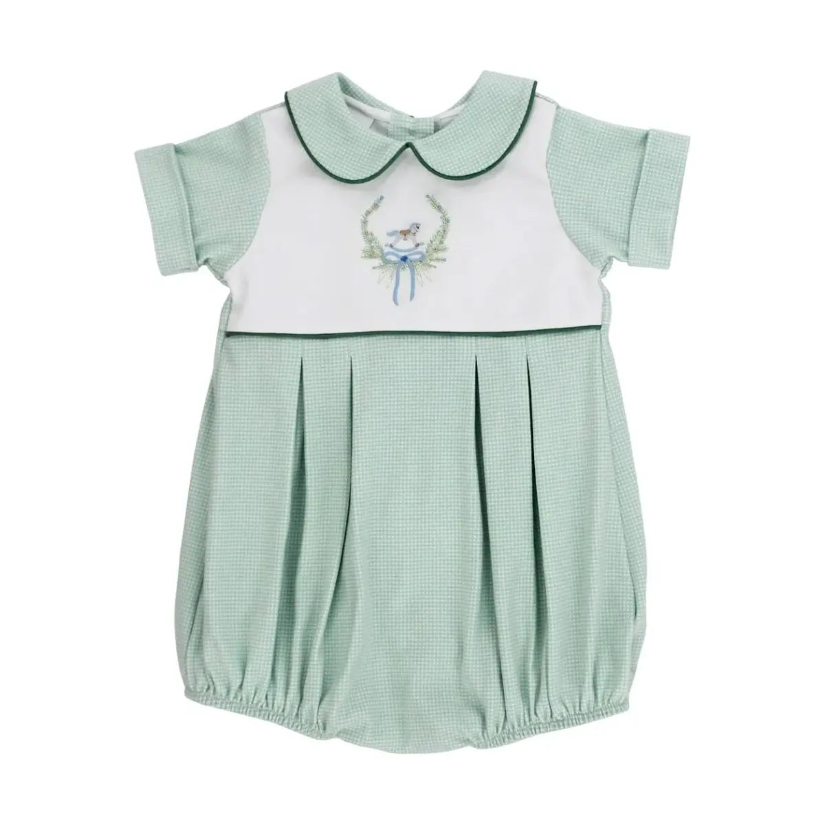 Little Rocking Horse Light Green Mini Check Dressy Bubble Short for baby boys by Bailey Boys