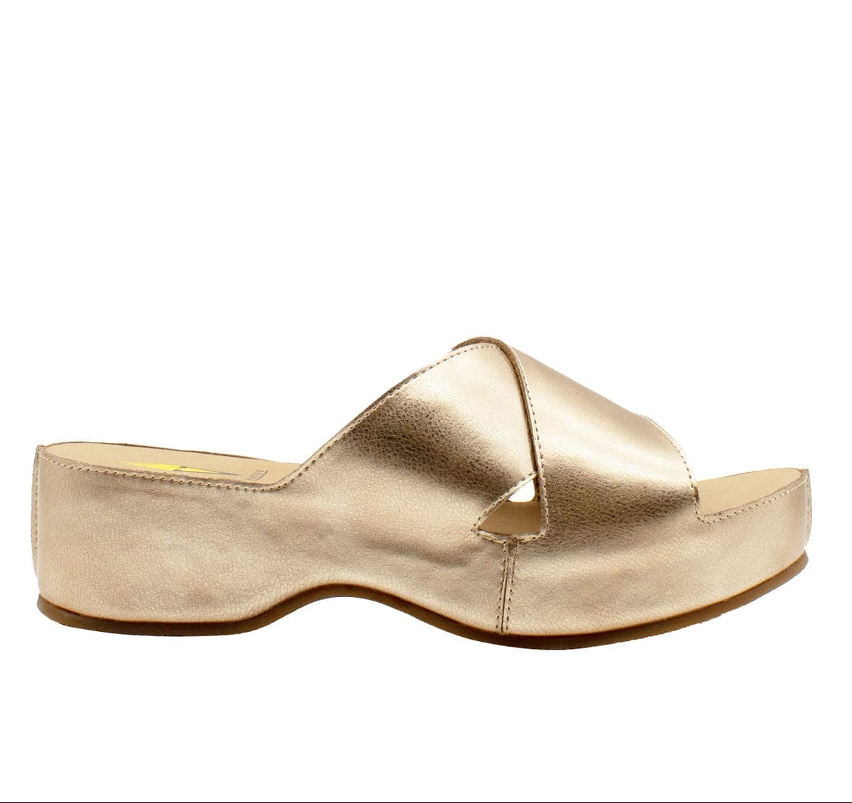 Volatile Volatile Edith Faux Leather Criss-Cross Slide Sandal in Gold - Little Miss Muffin Children & Home